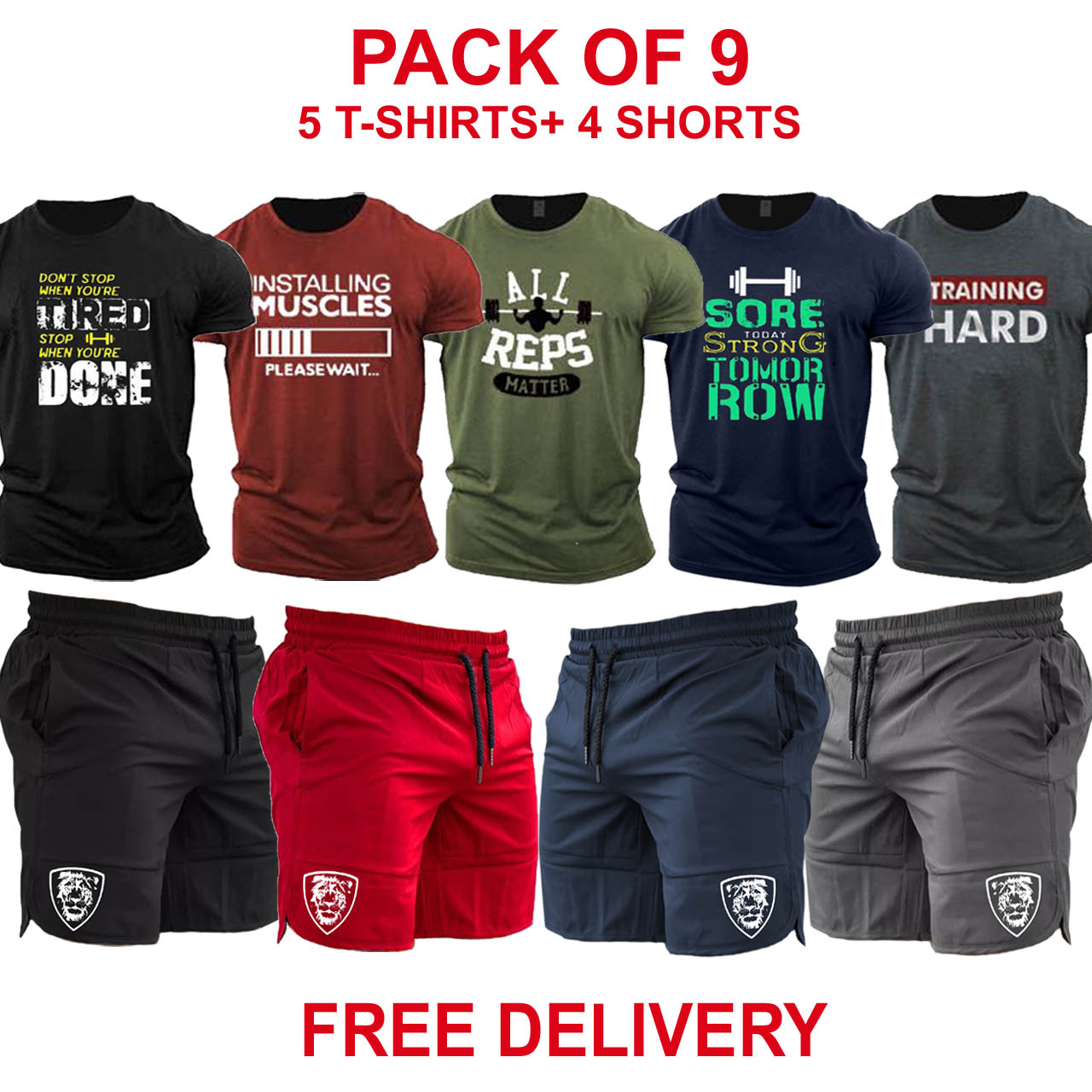 Pack of 9 Gyming (T-Shirts + Shorts )