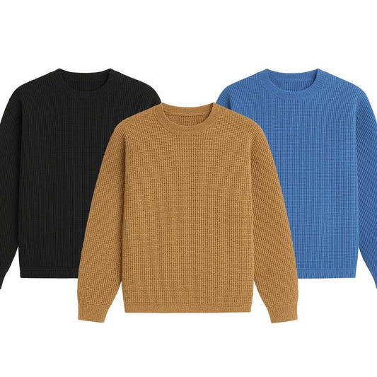 3 Pieces Waffle Knit Sweatshirt ( BLACK, CAMEL & SKY-BLUE )