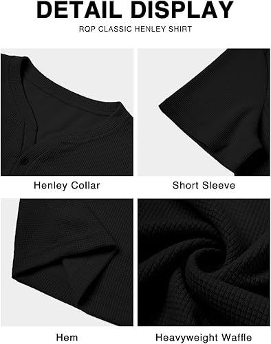 Black WAFFLE KNIT HENLEY T-Shirts