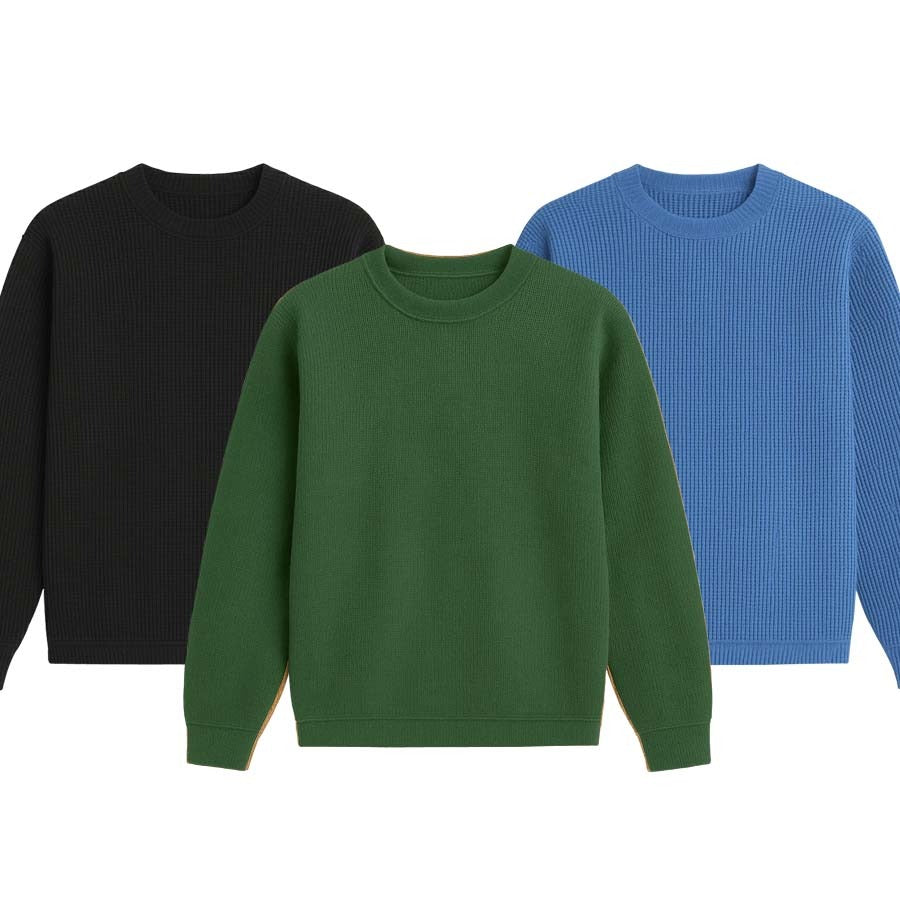 3 Pieces Waffle Knit Sweatshirt ( BLACK, GREEN & SKY-BLUE )