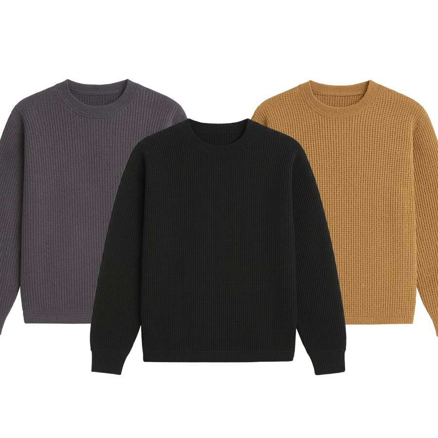 3 Pieces Waffle Knit Sweatshirt ( GREY, BLACK & CAMEL )