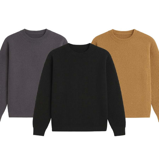 3 Pieces Waffle Knit Sweatshirt ( GREY, BLACK & CAMEL )