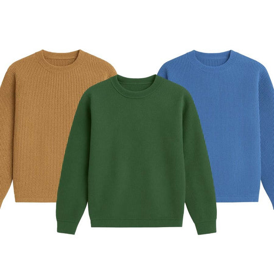3 Pieces Waffle Knit Sweatshirt ( CAMEL, GREEN & SKY-BLUE )