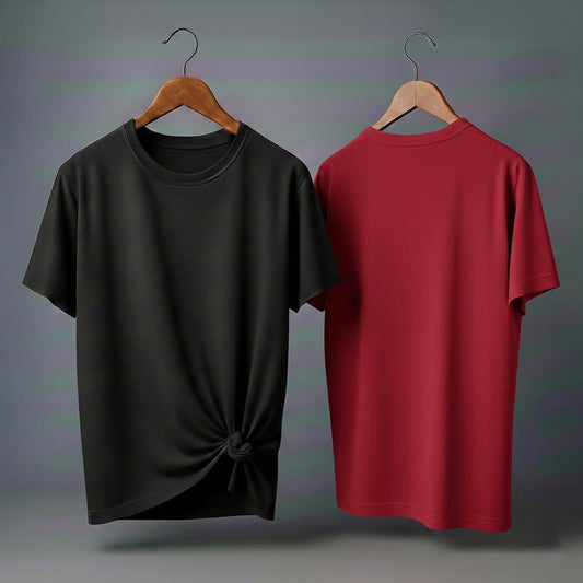 Drop Shoulder Pack of Two (Black & Red)