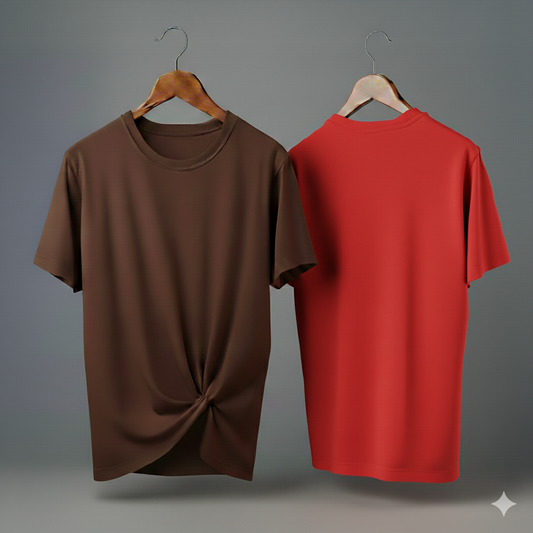 Drop Shoulder Pack of Two (Brown & Red)