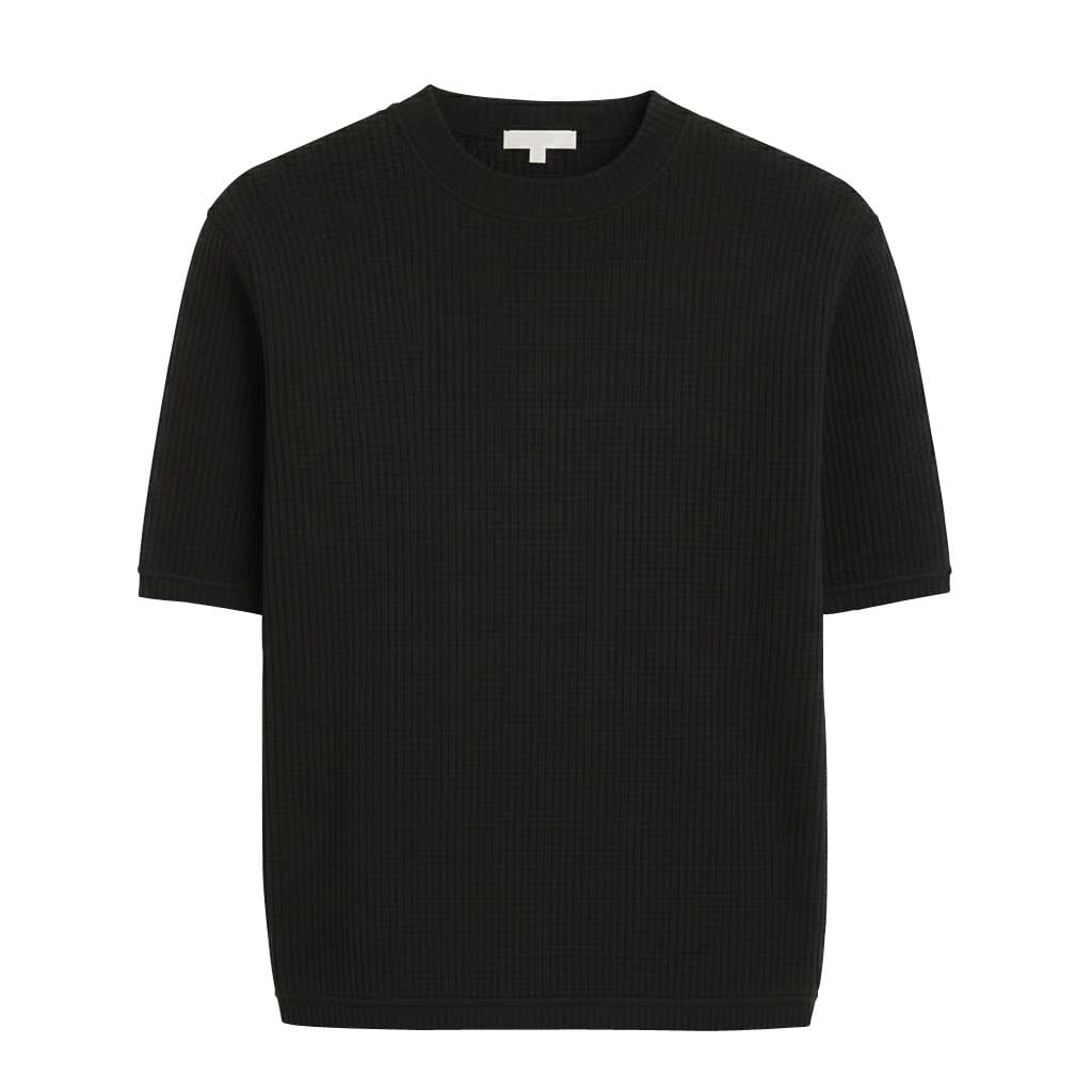 BLACK WAFFLE KNIT T-Shirt