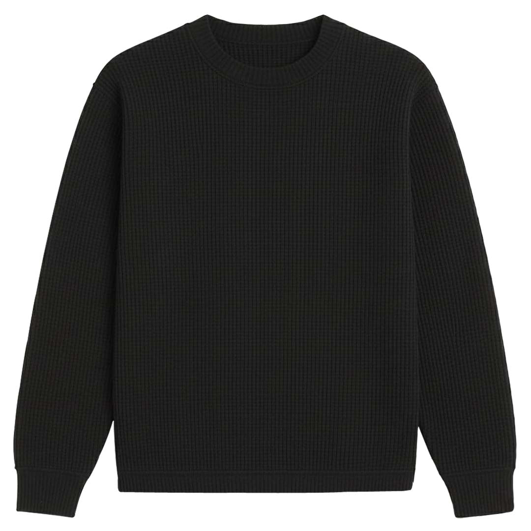 BLACK Waffle Knit SweatShirt