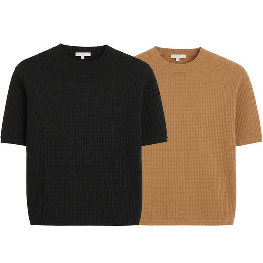 Pack of 2 WAFFLE KNIT T-Shirts ( Black & Camel )