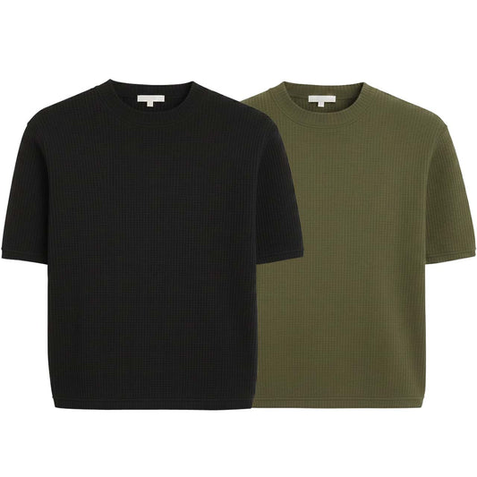 Pack of 2 WAFFLE KNIT T-Shirts ( Black & GREEN )
