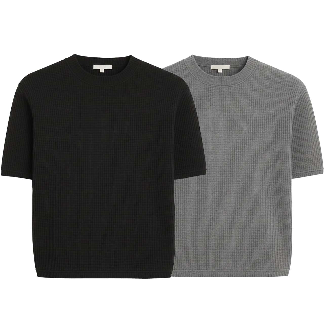 Pack of 2 WAFFLE KNIT T-Shirts ( BLACK & GREY )