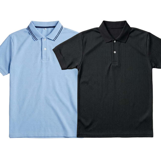 Pack of 2 Polo T-Shirts ( Black & Sky-Blue )