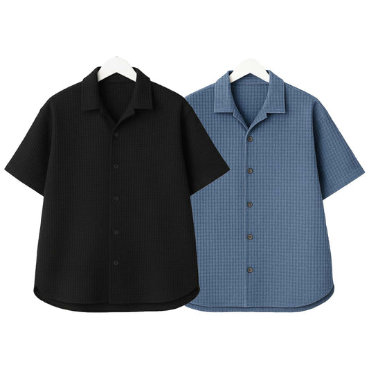 Pack of 2 Waffle Cuben Collar ( Black & Steel Blue )