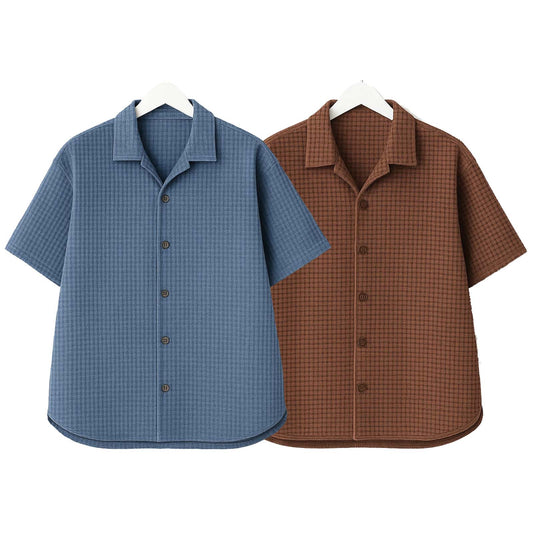 Pack of 2 Waffle Cuben Collar ( Steel Blue & Brown )