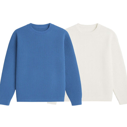 2 Pieces Waffle Knit SweatShirt ( STEEL BLUE & WHITE )