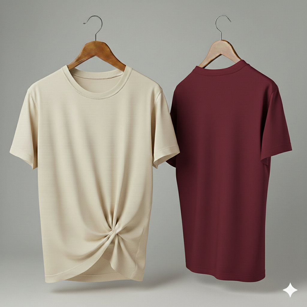 Drop Shoulder Pack of Two (Cream & Maroon)