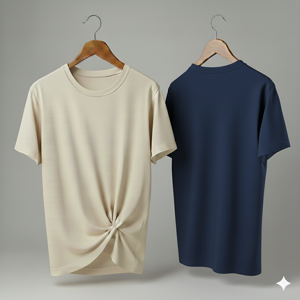 Drop Shoulder Pack of Two (Cream & Navy Blue)