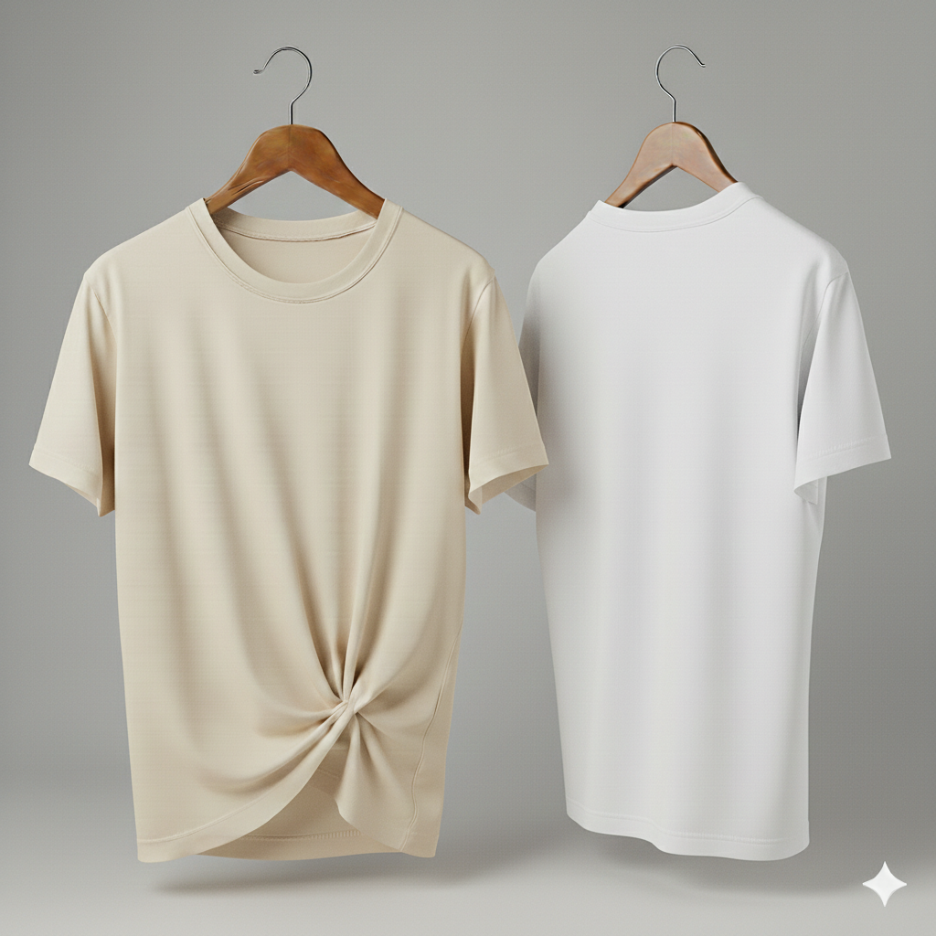 Drop Shoulder Pack of Two (Cream & White)