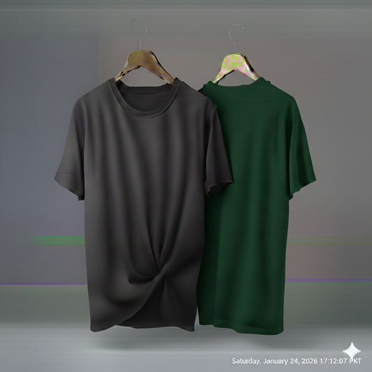 Drop Shoulder Pack of Two (Dark Gray & Bottle Green)