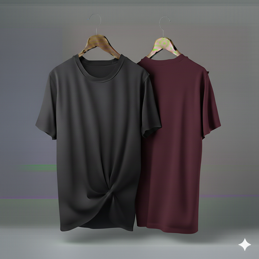 Drop Shoulder Pack of Two (Dark Gray & Maroon)