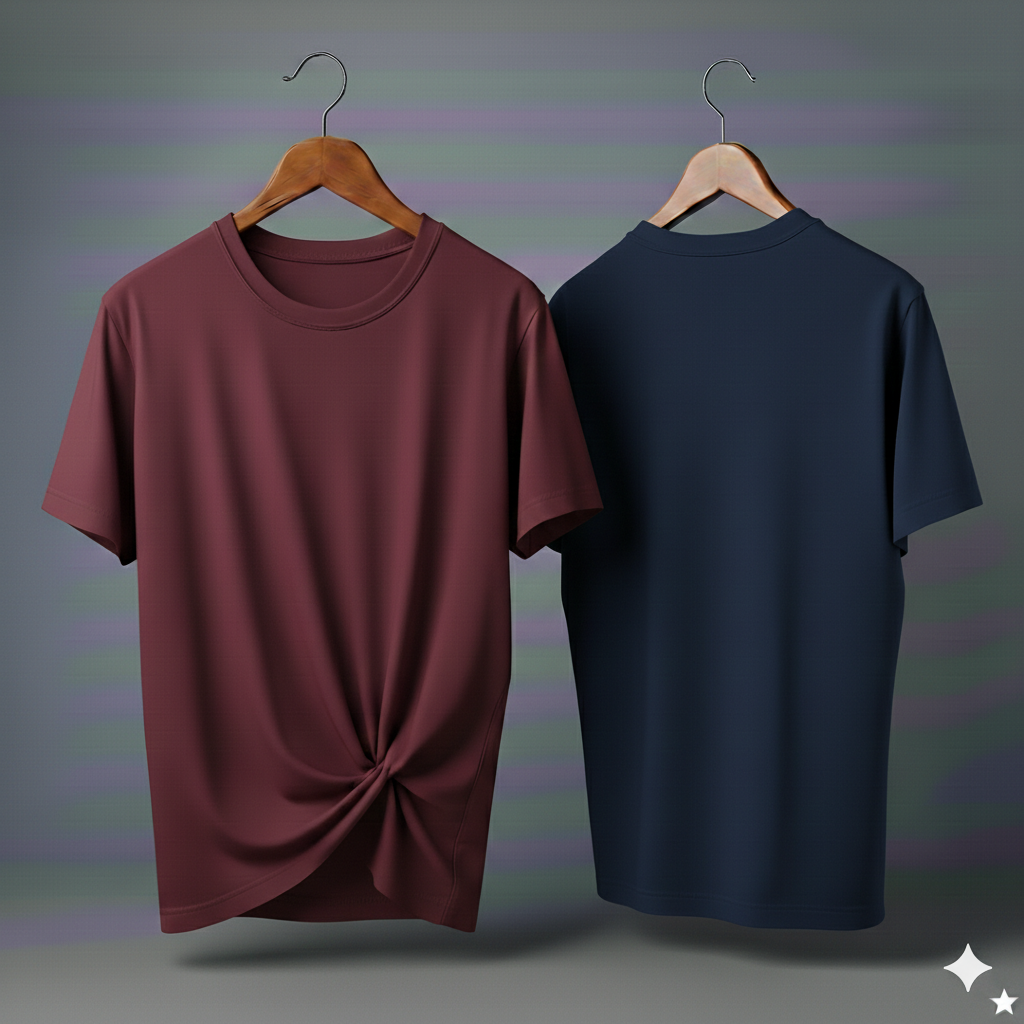 Drop Shoulder Pack of Two (Maroon & Navy Blue)