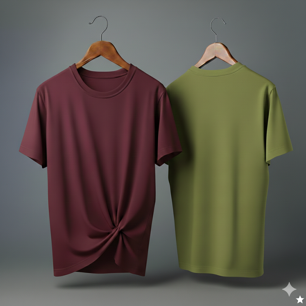 Drop Shoulder Pack of Two (Maroon & Olive Green)