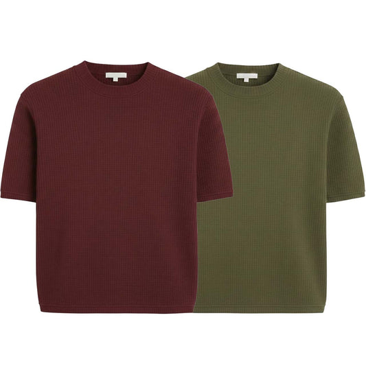 Pack of 2 WAFFLE KNIT T-Shirts ( MAROON & GREEN )