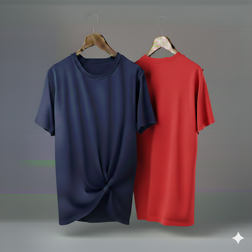 Drop Shoulder Pack of Two (Navy Blue & Red)