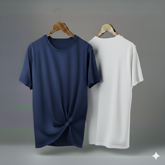 Drop Shoulder Pack of Two (Navy Blue & White)