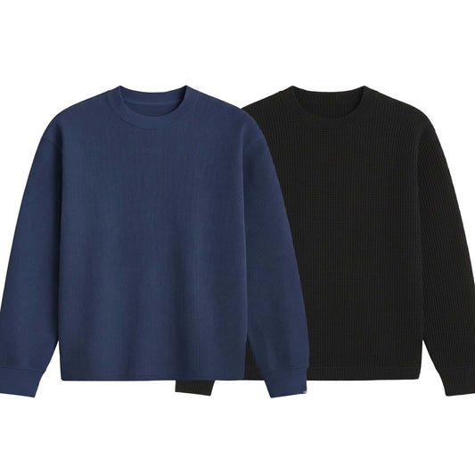 2 Pieces Waffle Knit SweatShirt ( NAVY BLUE & BLACK )