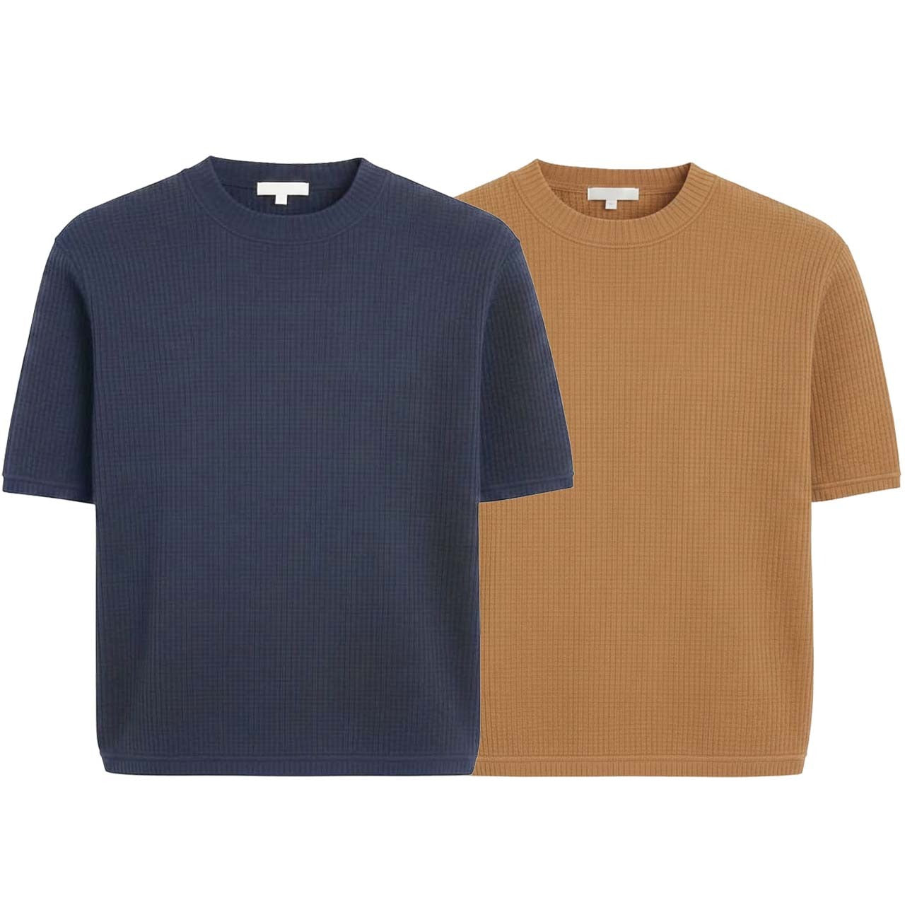 Pack of 2 WAFFLE KNIT T-Shirts ( NAVY & CAMEL )
