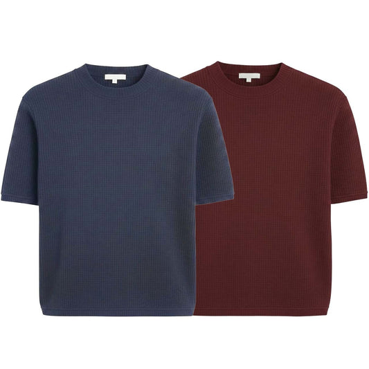 Pack of 2 WAFFLE KNIT T-Shirts ( NAVY & MAROON )