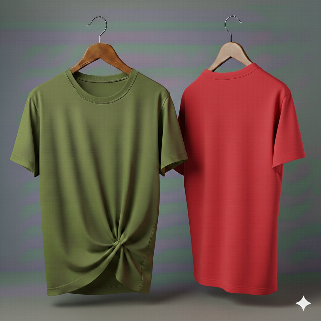 Drop Shoulder Pack of Two (Olive Green & Red)