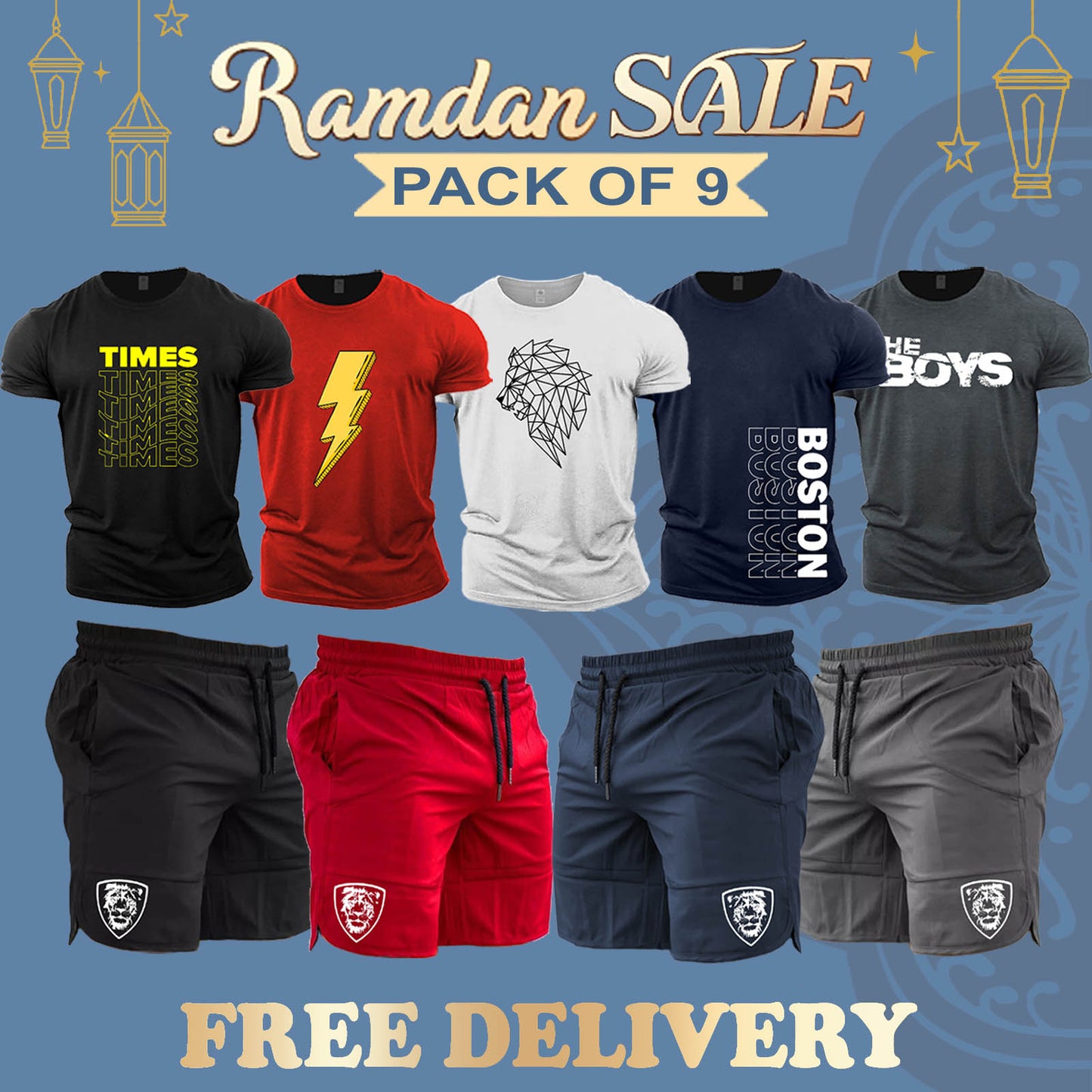 Pack of 9 Half Sleeves T-Shirts + Shorts