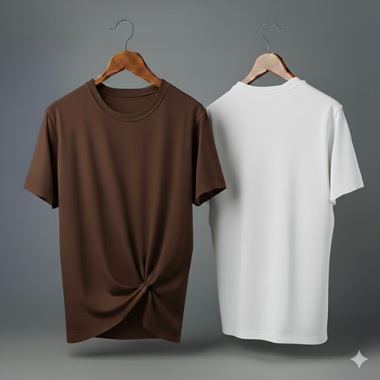 Drop Shoulder Pack of Two (Brown & White)