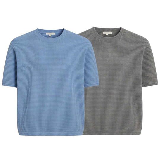 Pack of 2 WAFFLE KNIT T-Shirts ( SKY-BLUE & GREY )