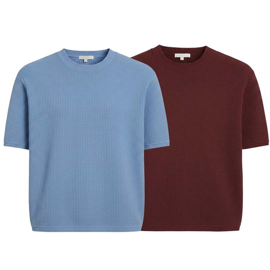 Pack of 2 WAFFLE KNIT T-Shirts ( SKY-BLUE & MAROON )