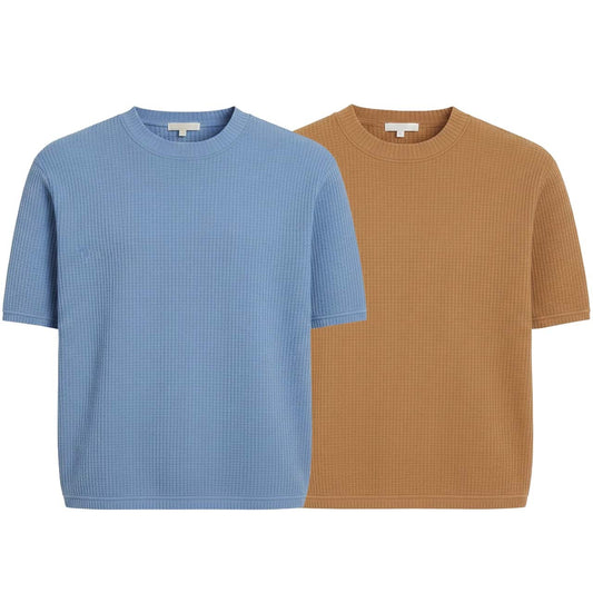 Pack of 2 WAFFLE KNIT T-Shirts ( SKY-BLUE & CAMEL )
