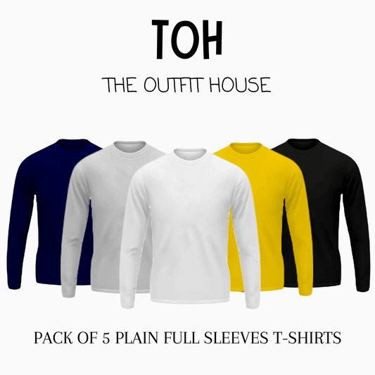 Pack of 5 round neck Full sleeves T-shirts - The Outfit House Pakistan