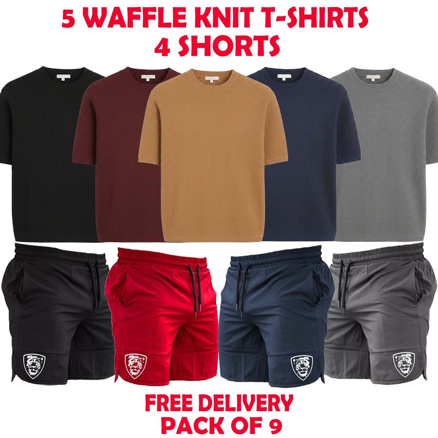 Pack of 9 ( 5 Waffle Knit T-shirts + 4 Shorts )