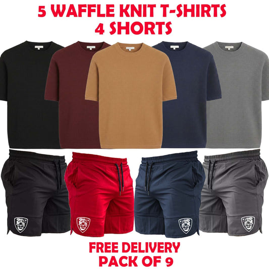 Pack of 9 ( 5 Waffle Knit T-shirts + 4 Shorts )