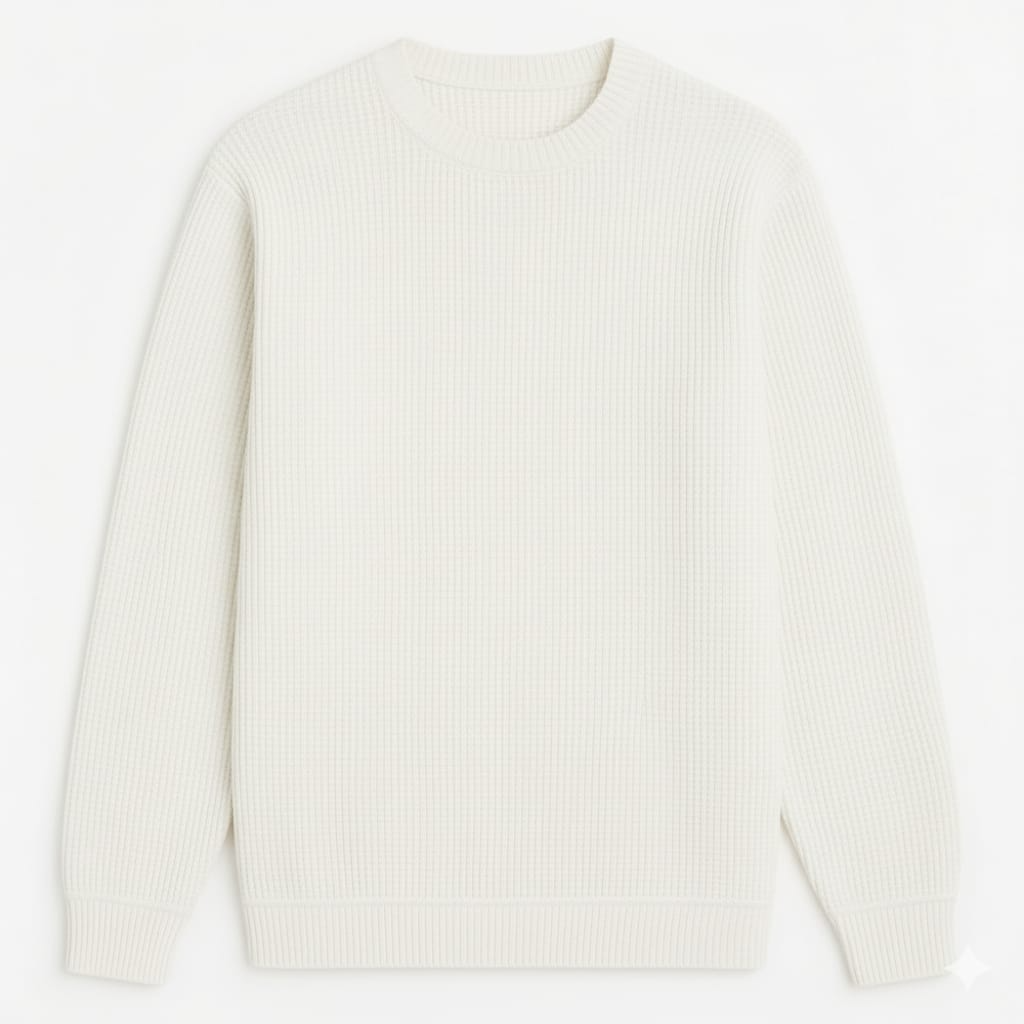 WHITE Waffle Knit SweatShirt