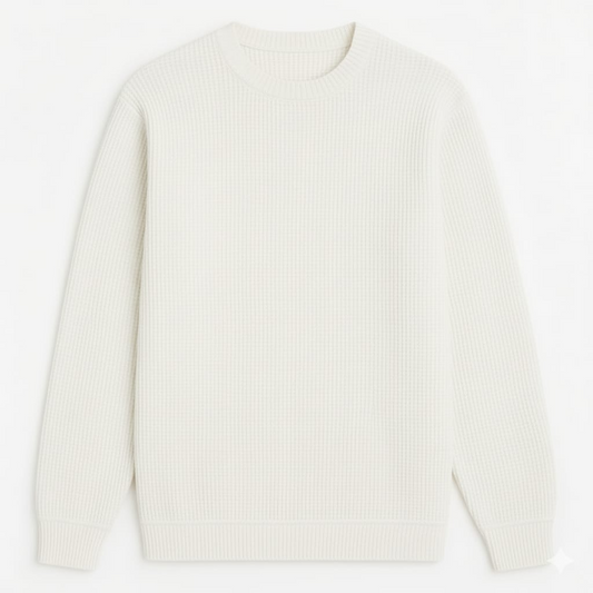 WHITE Waffle Knit SweatShirt