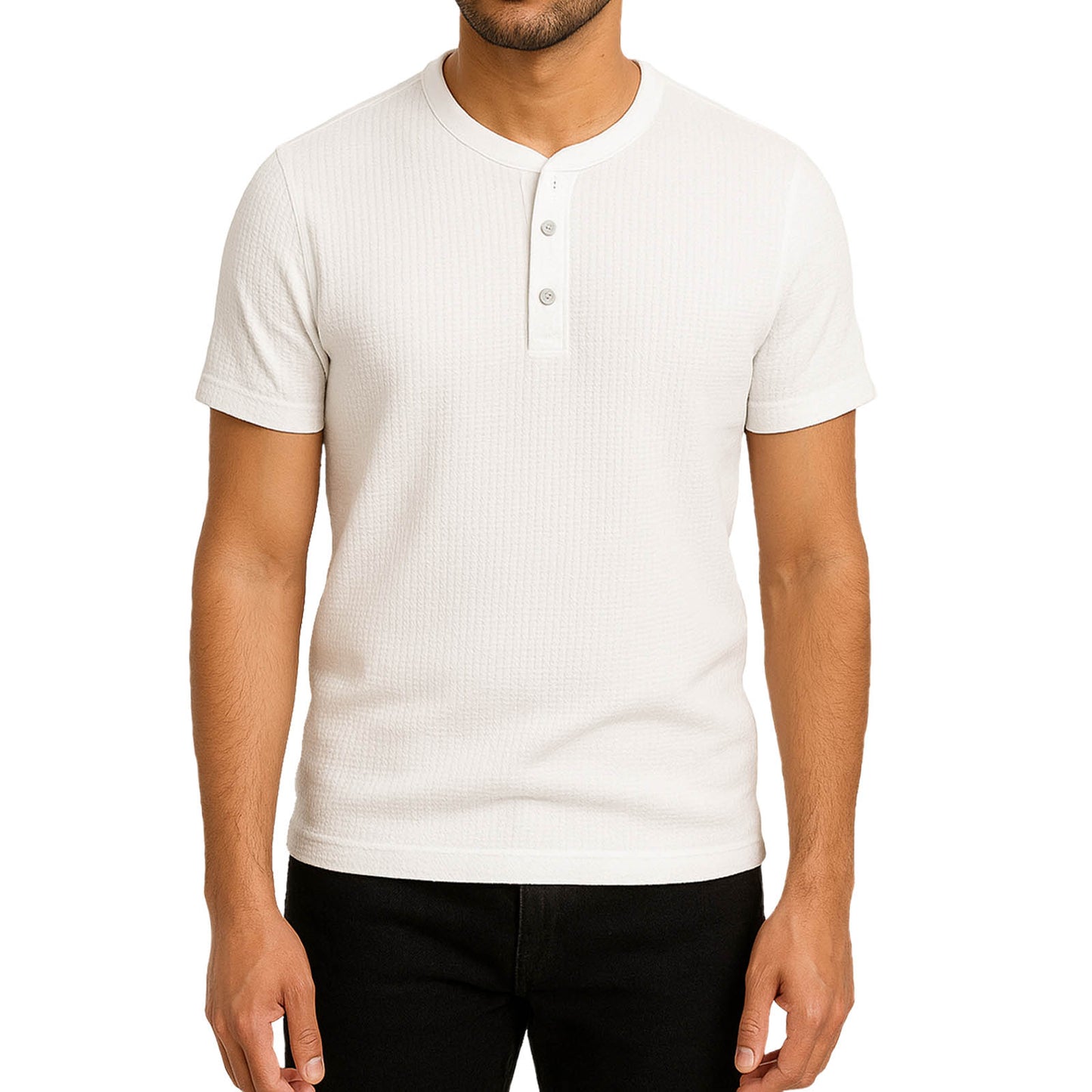 Pack of 2 WAFFLE KNIT HENLEY T-Shirts ( White & Grey )